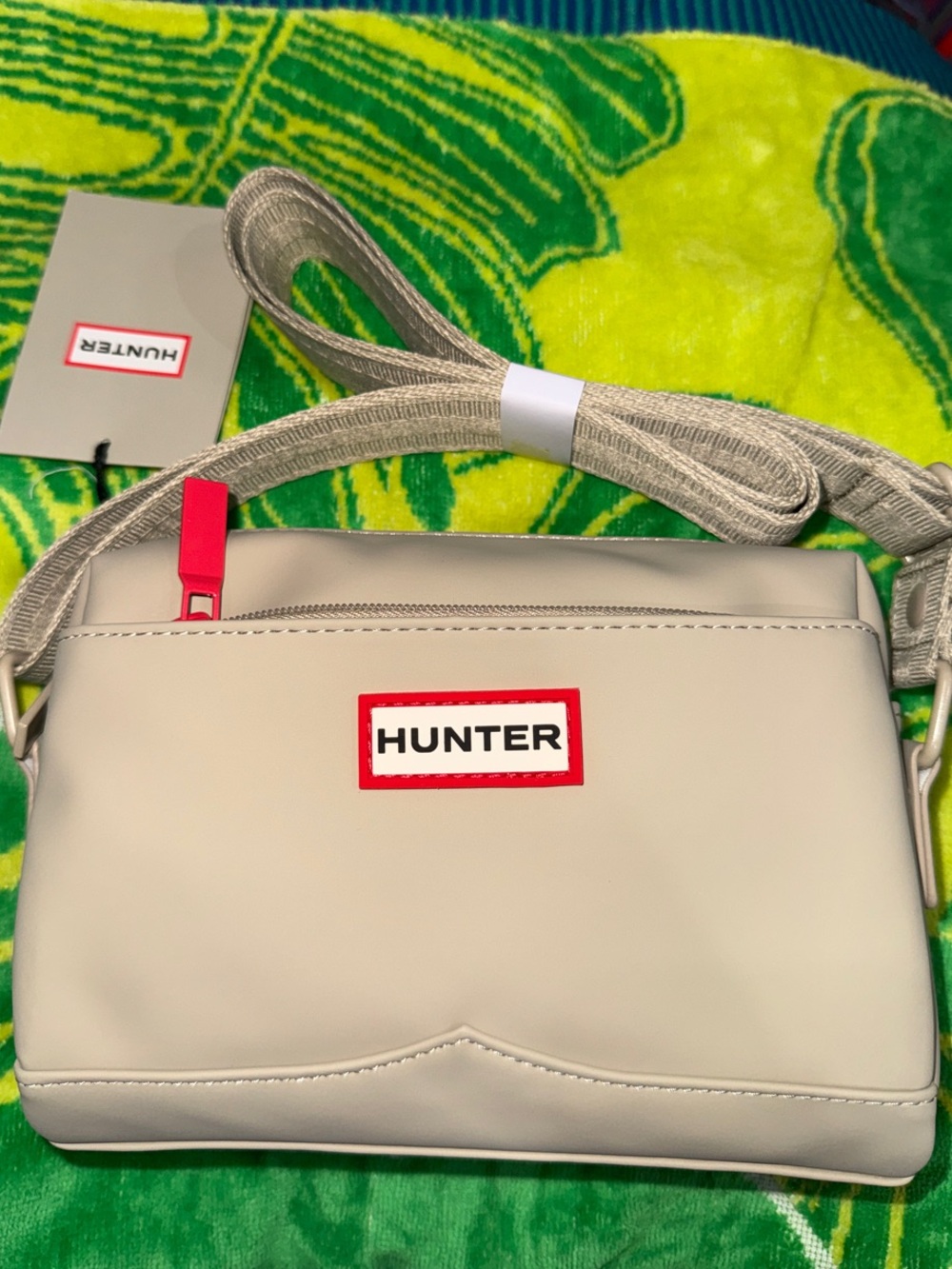 Hunter Small Crossbody Bag in Cream with Red Logo
